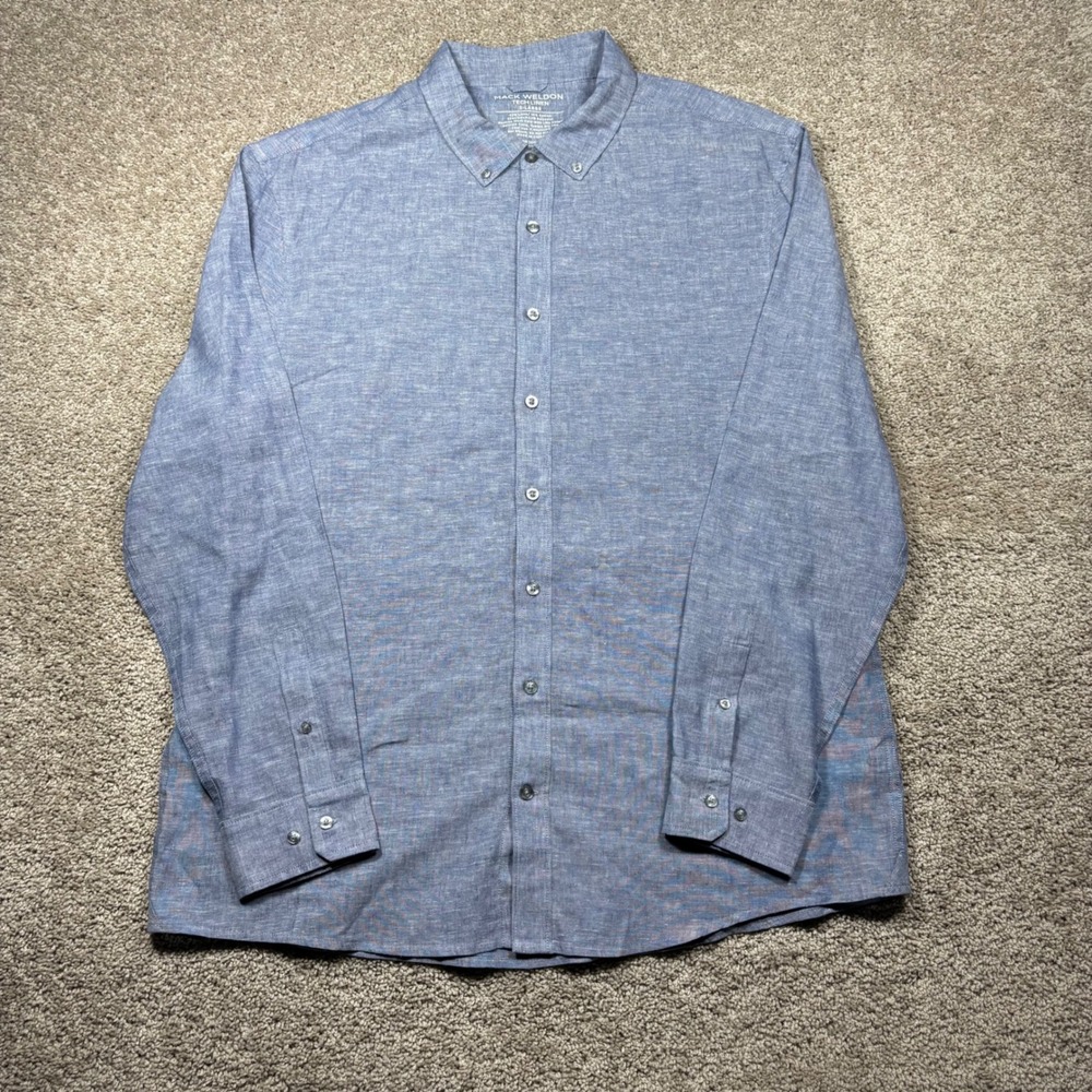 Mack Weldon Tech Linen Button Down Shirt Mens XL Blue Heather Long Sleeve